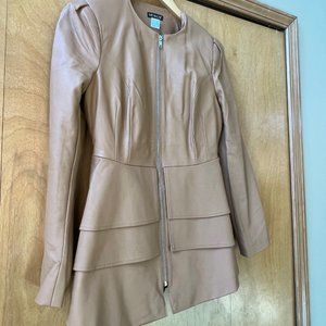 VENUS LACE UP FAUX Leather Jacket - 3 Layers of Ruffles -  Cognac Color - Size S